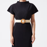 Ivory elastic rattan wood buckle bel